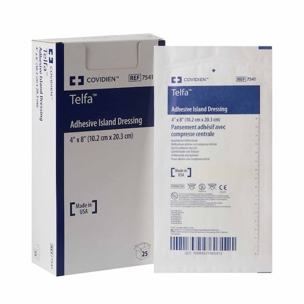 Telfa Adhesive Dressing 4 X 8 Inch Nonwoven Rectangle White Sterile, 100PK 7541 - main